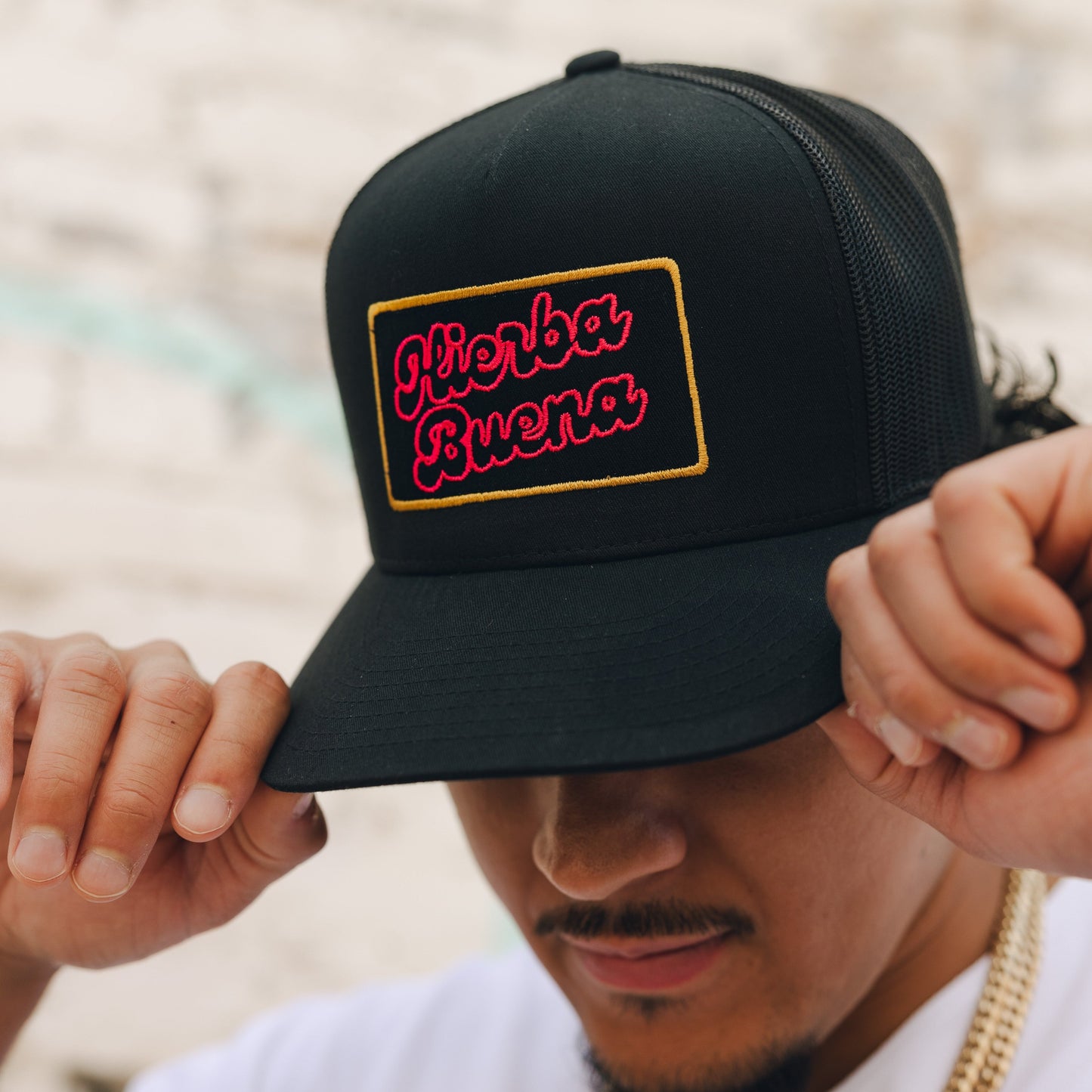 Hierba Buena | Classic Mesh Pink+Gold Trucker Cap